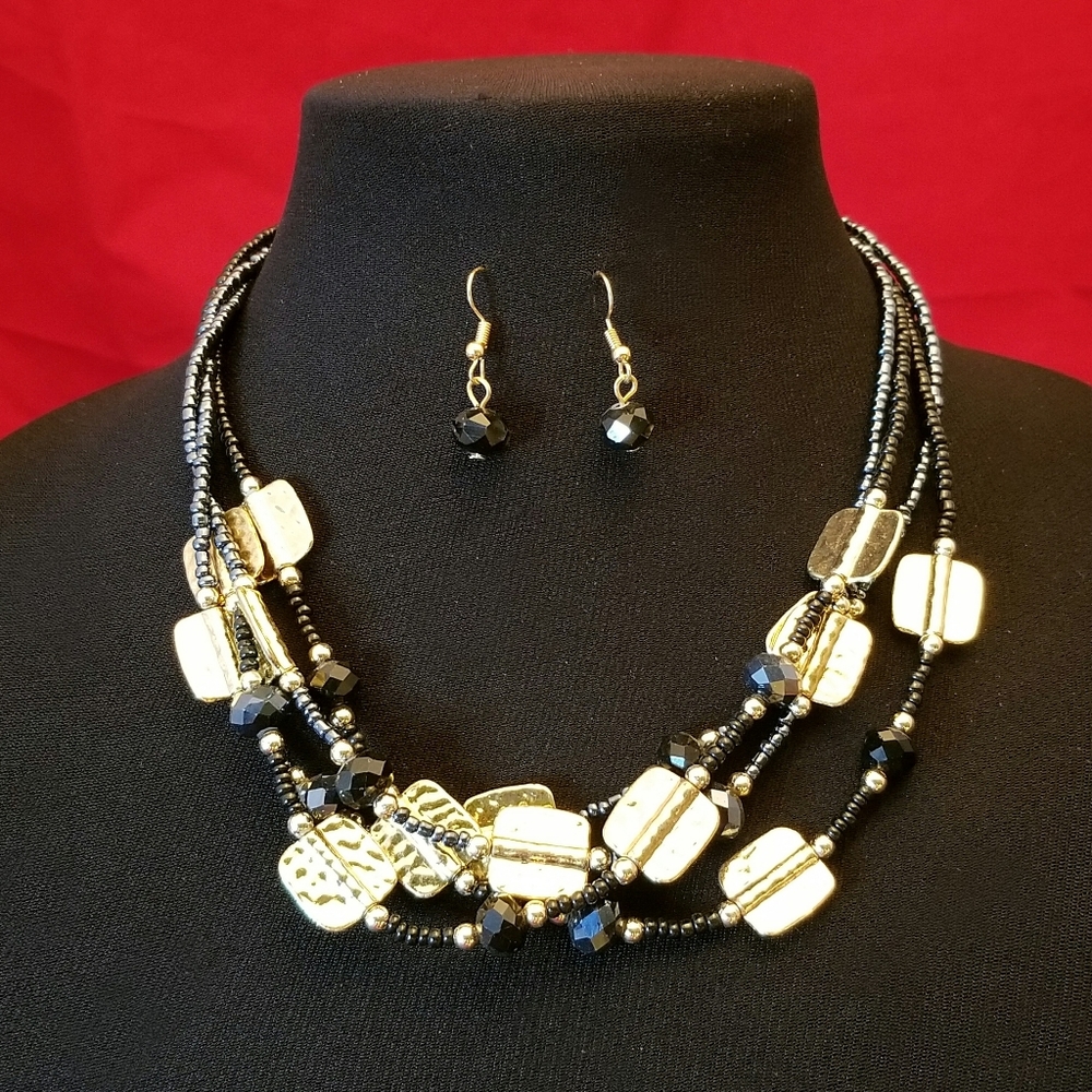 Cloie Multi Strand Beaded Necklace Set Includes Matching Fish Hook Earrings